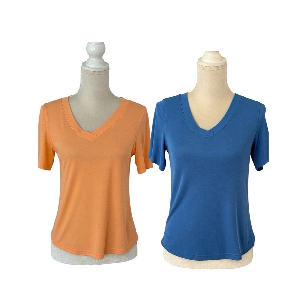 Belle Body by Kim Gravel V-Neck Top Women's XXS Lot of 2 Orange & Blue